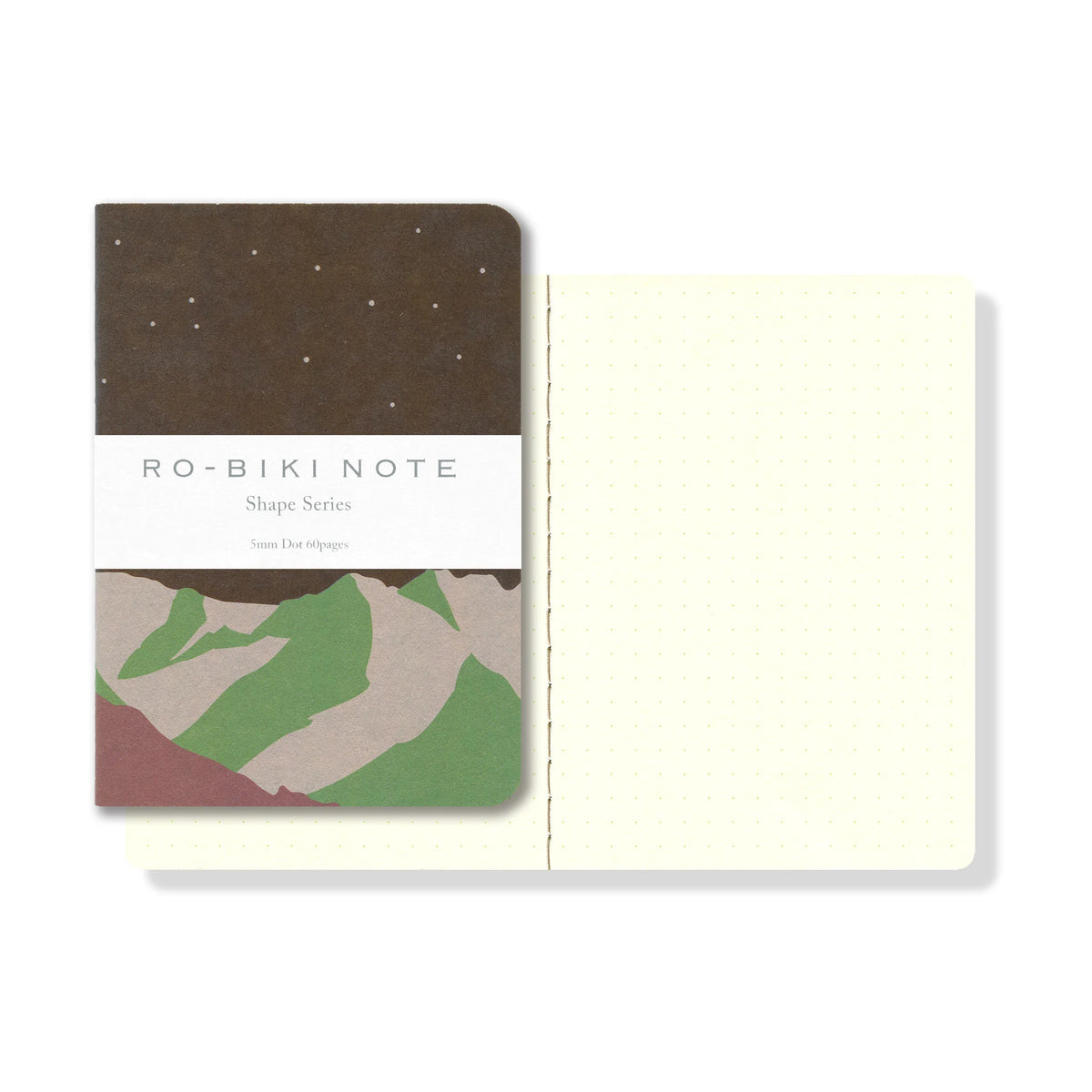EDAY-RBN-S-MN-YPI, Yamamoto Paper RO-BIKI NOTE — Shape Series, Mountain Night, блокнот розкритий, точкова сітка на сторінках