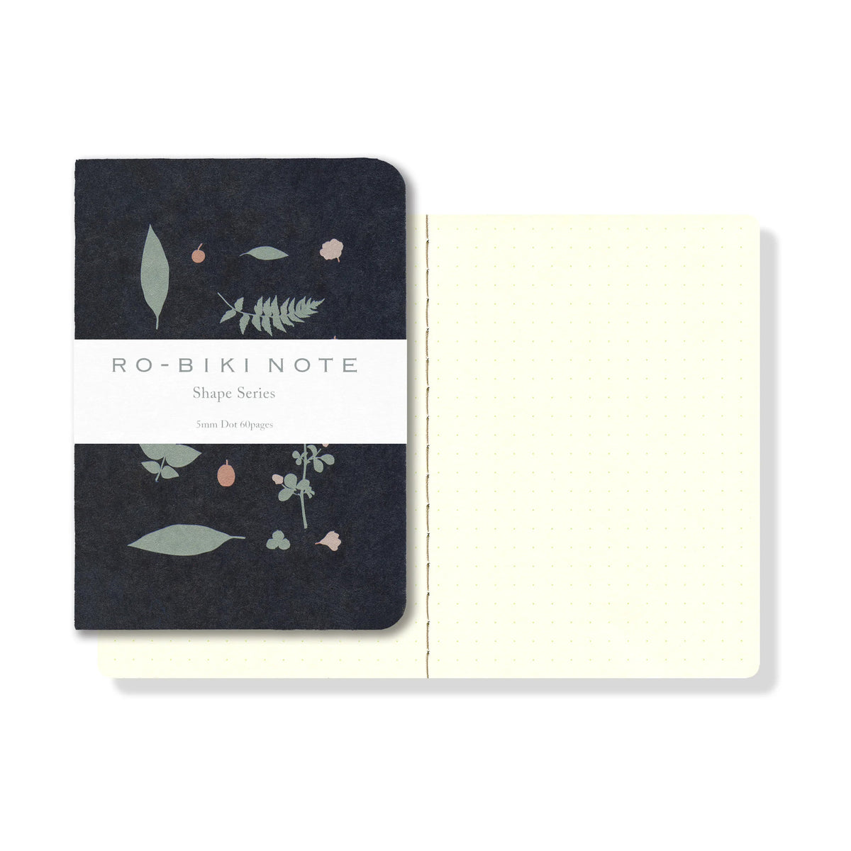 EDAY-RBN-S-WP-YPI, Yamamoto Paper RO-BIKI NOTE — Shape Series, Wild Plants, блокнот розкритий, точкова сітка на сторінках