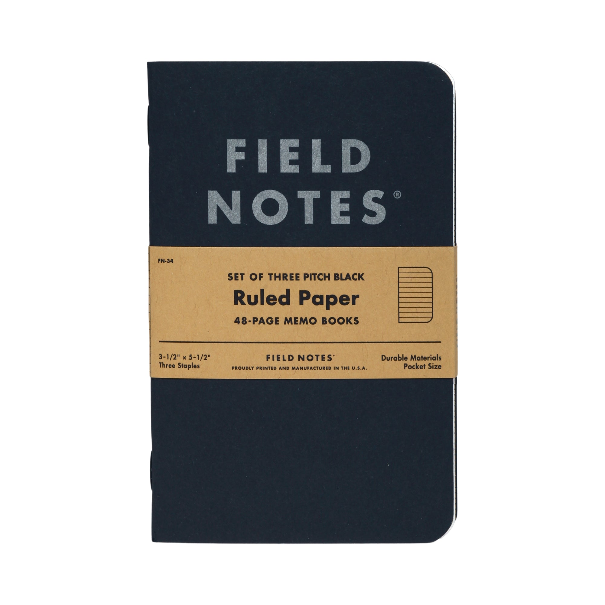 Блокнот Field Notes Pitch Black Memo Book Ruled Font