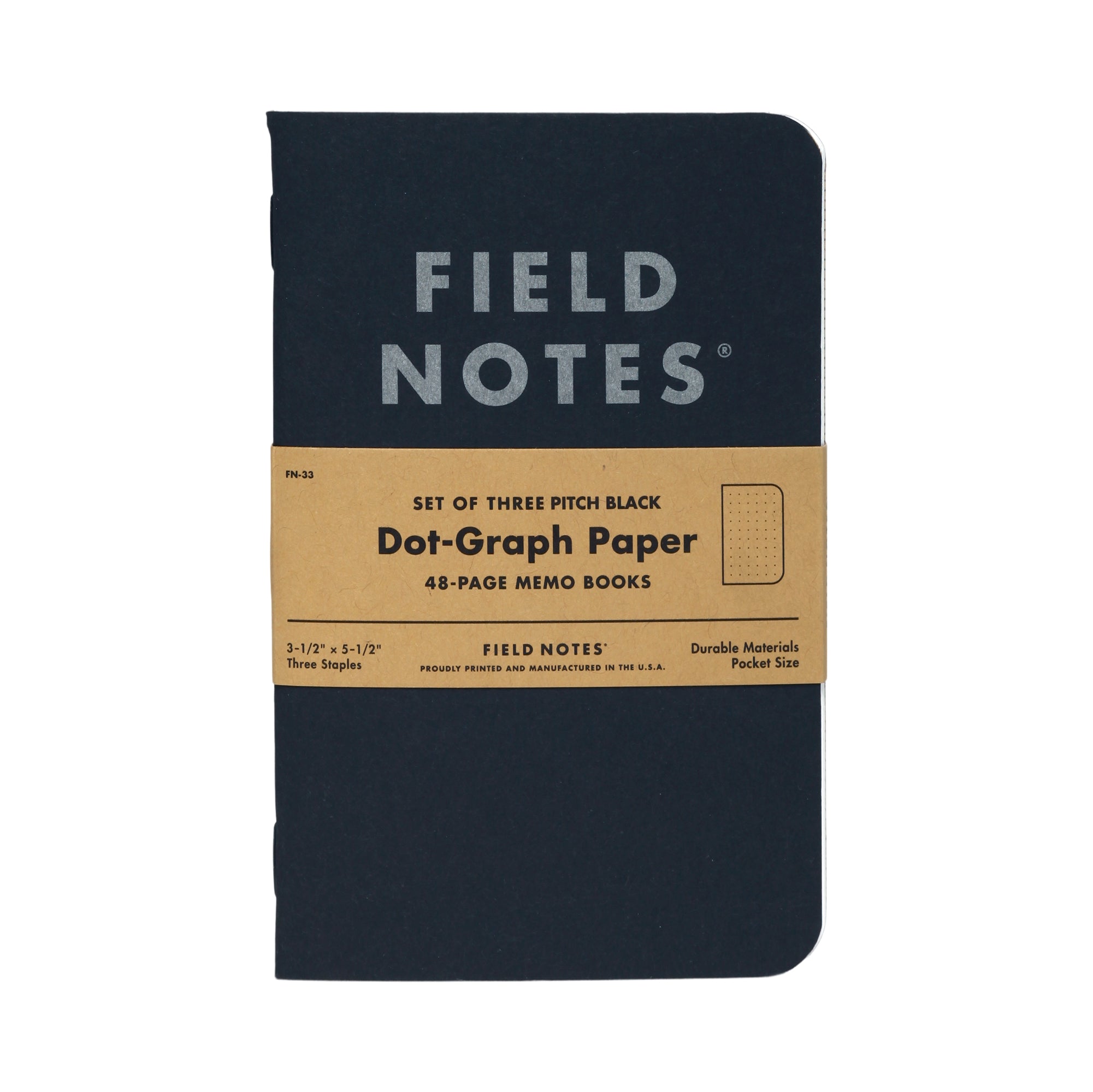 Блокнот Field Notes Pitch Black Memo Book Dot-Graph Front