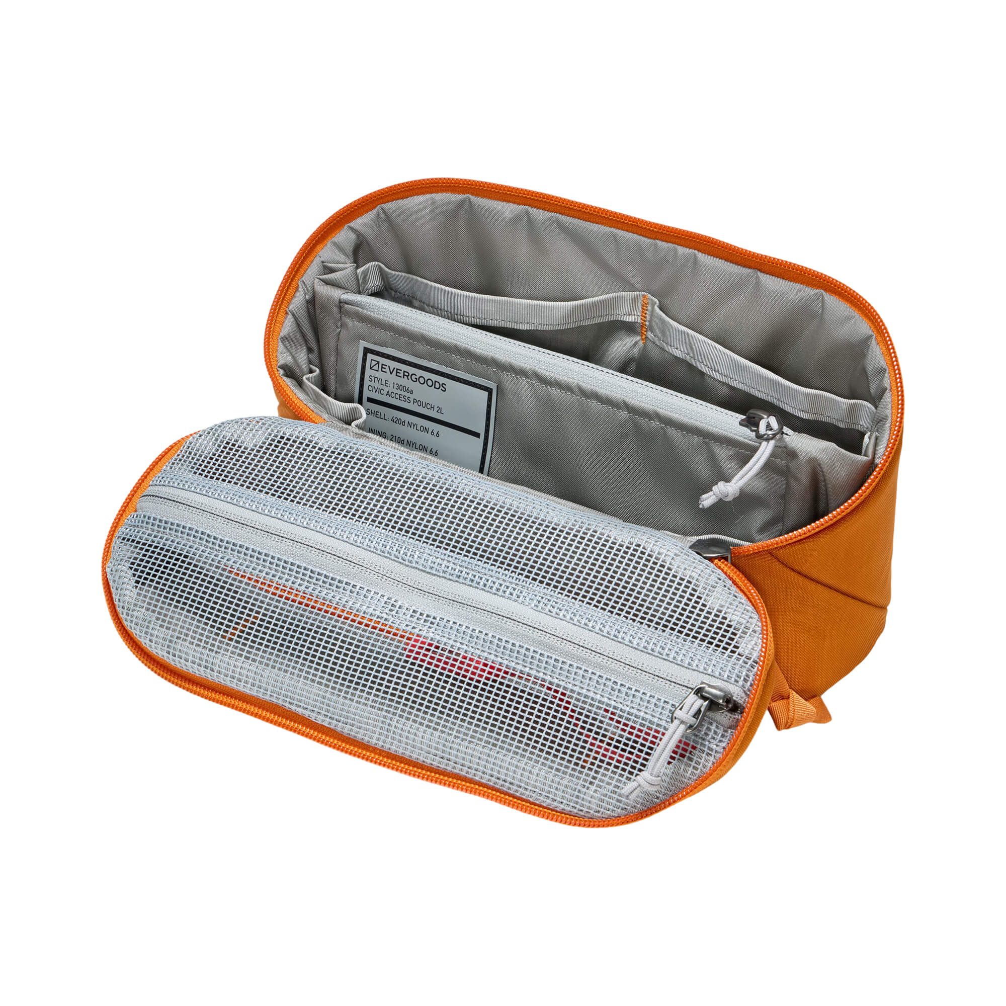 EDAY-13006a-BRO-EGS, EVERGOODS CIVIC Access Pouch 2L, Burnt Orange, розкритий поуч з внутрішньою організацією