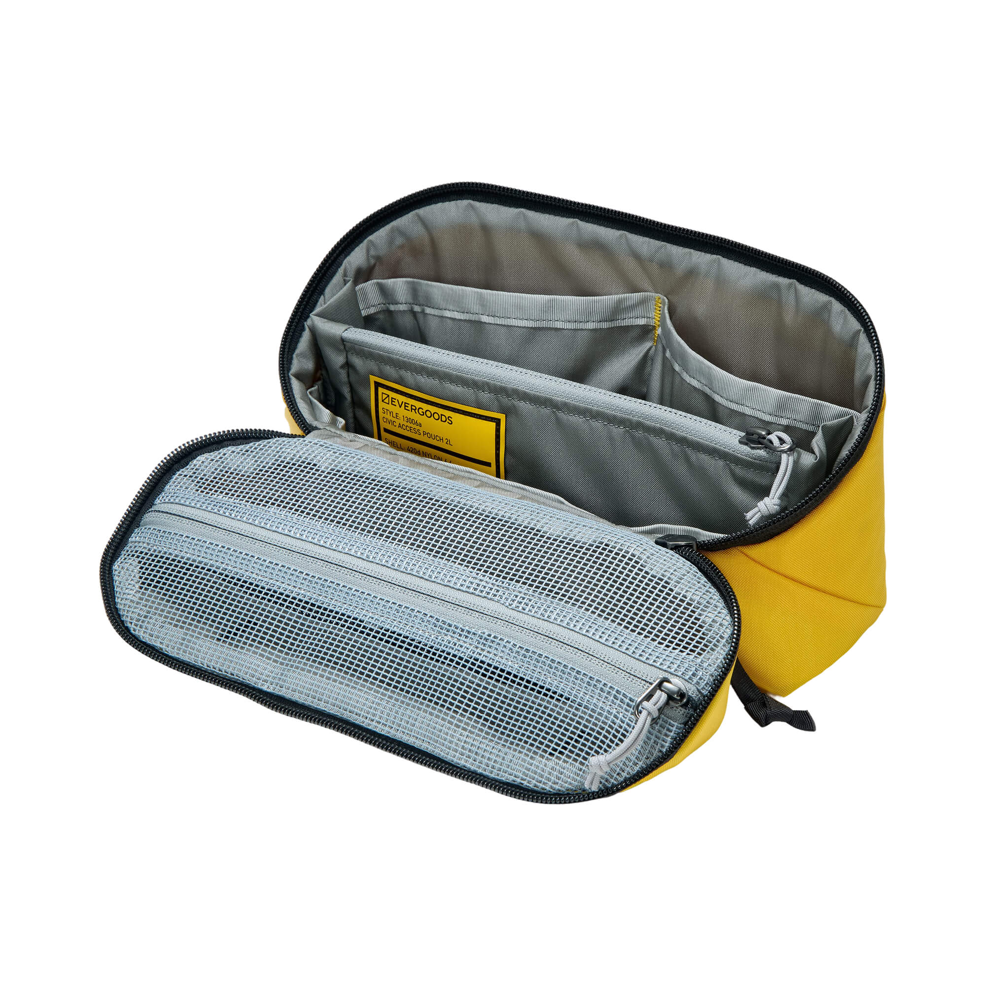 EDAY-13006a-EXY-EGS, EVERGOODS CIVIC Access Pouch 2L, Expedition Yellow, розкритий поуч з внутрішньою організацією