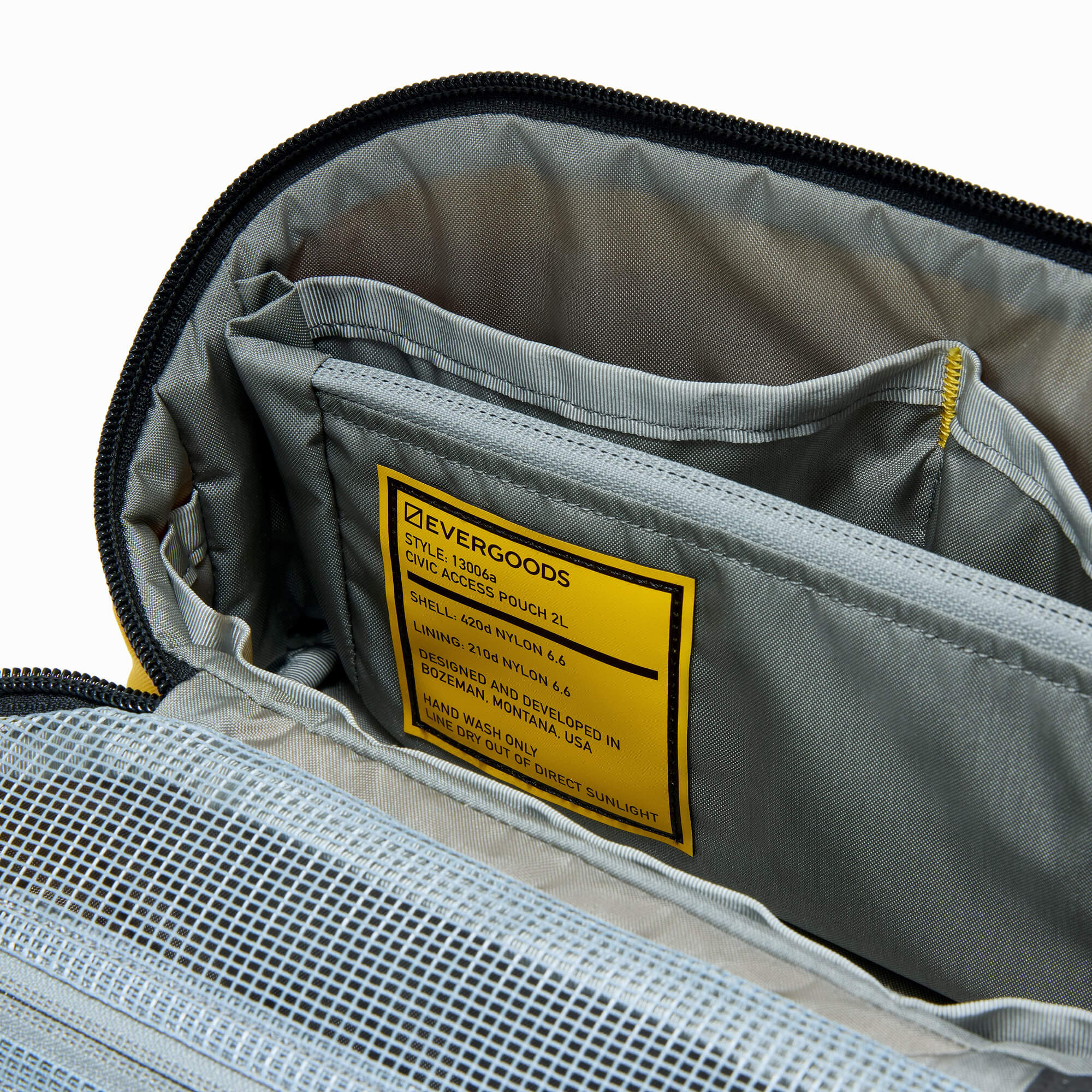 EDAY-13006a-EXY-EGS, EVERGOODS CIVIC Access Pouch 2L, Expedition Yellow, вшита бирка зі складом тканини 420d Nylon 6.6