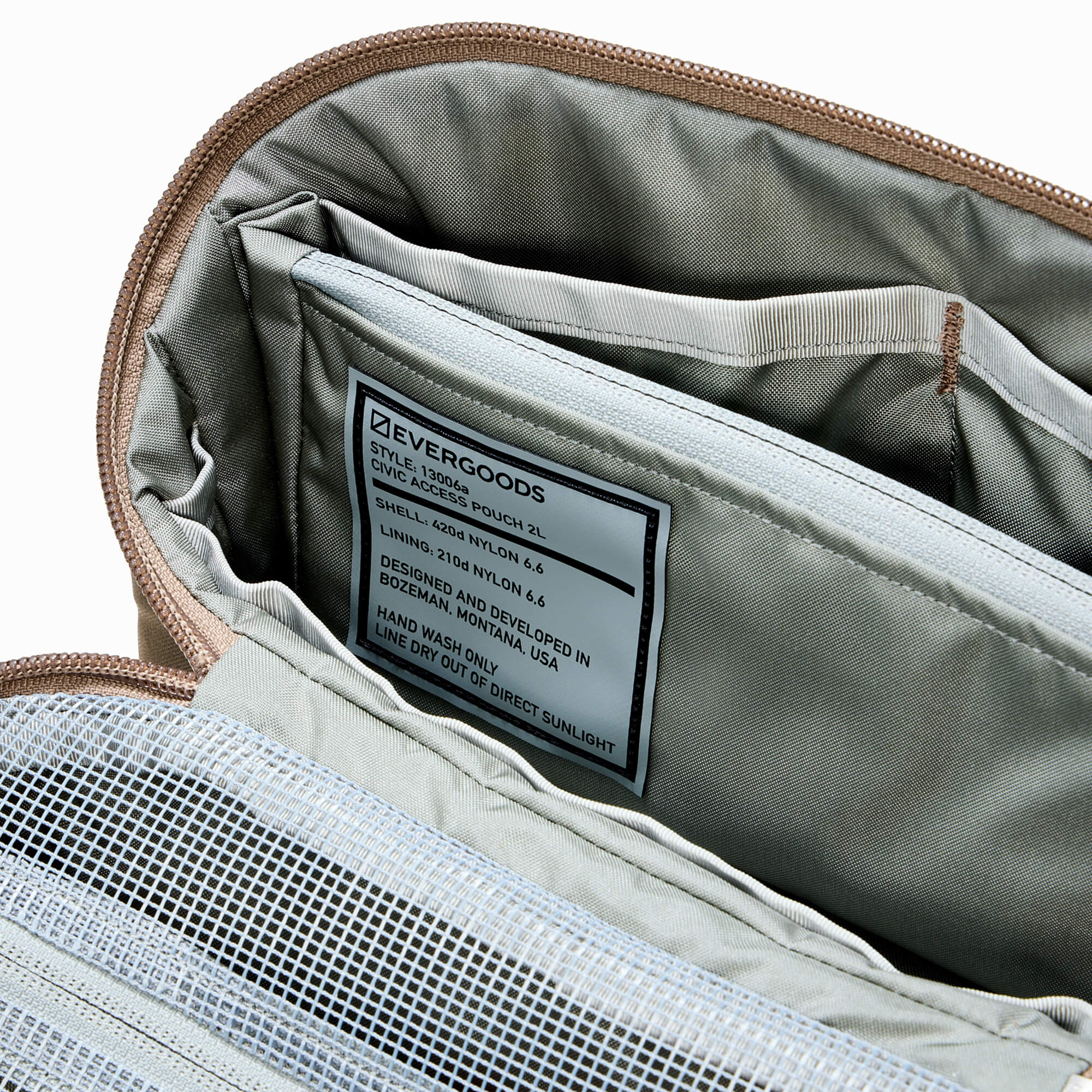 EDAY-13006a-FBN-EGS, EVERGOODS CIVIC Access Pouch 2L, Fossil Brown, вшита бирка зі складом тканини 420d Nylon 6.6