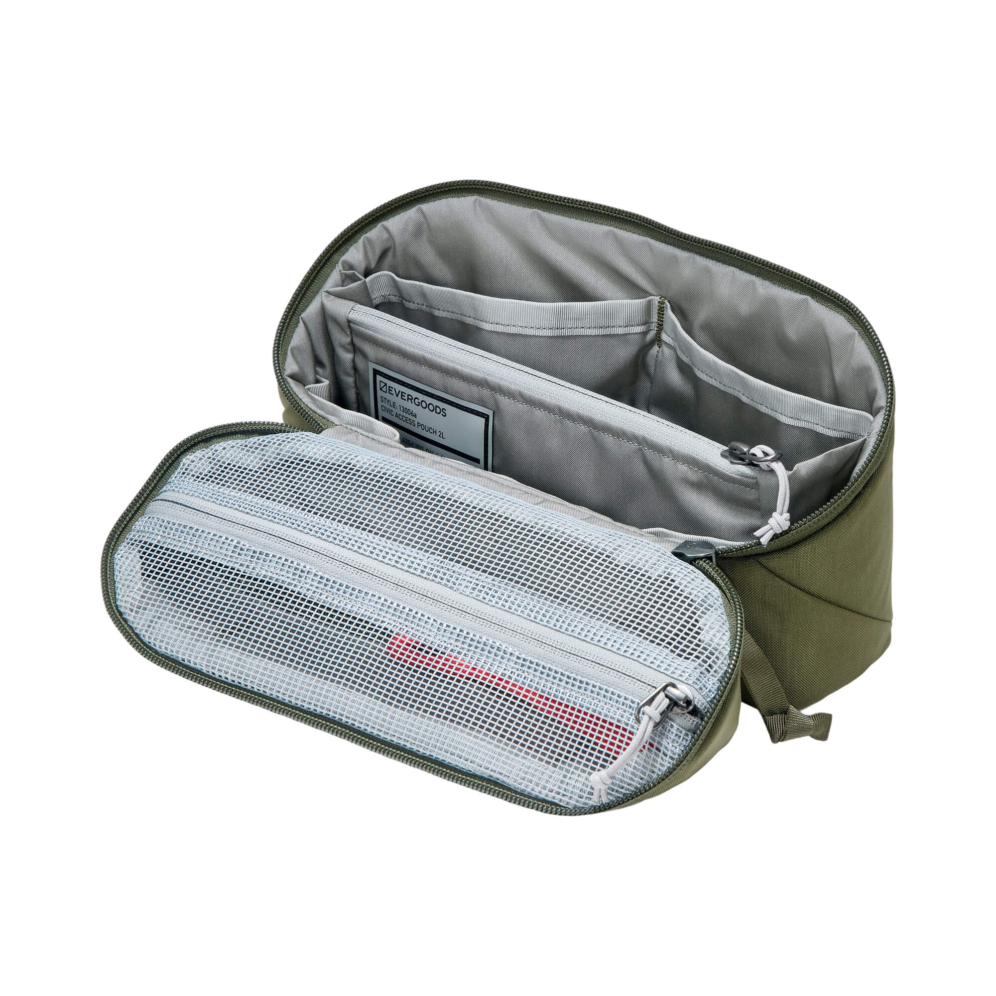 EDAY-13006a-ODG-EGS, EVERGOODS CIVIC Access Pouch 2L, OD Green, розкритий поуч з внутрішньою організацією